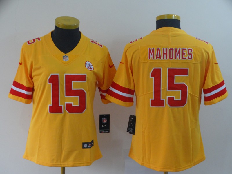 Women Kansas City Chiefs 15 Mahomes yellow Nike Vapor Untouchable Limited NFL Jerseys